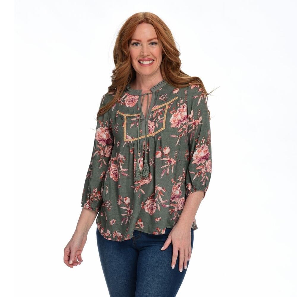 Live & Let Live Green Floral Top Size XS